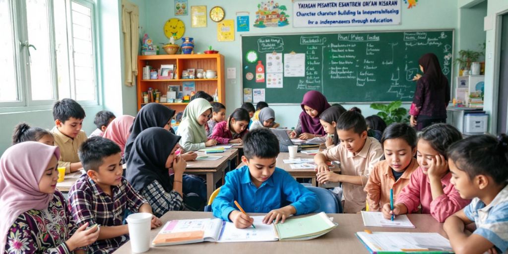 Siswa belajar bersama di Yayasan Pesantren Qur'an Kisaran.